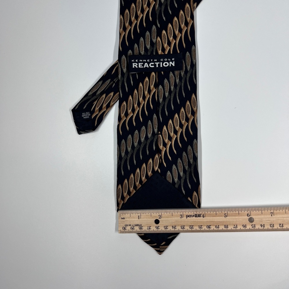 Kenneth Cole Reaction Black Gold Abstract Geometric Silk Necktie Mens OS - Picture 2 of 3